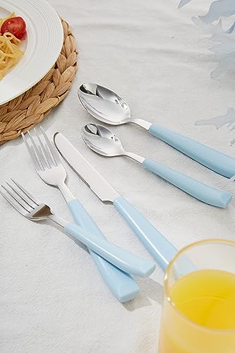 ANNOVA Silverware Set Stainless Steel Colorful Handle Tableware Kitchen Flatware Set Utensils, Includes Dinner Knives, Forks, Spoons, Salad Forks & Dessert Spoons (Light Blue, 20 Pieces) - color: Light Blue 20Pieces