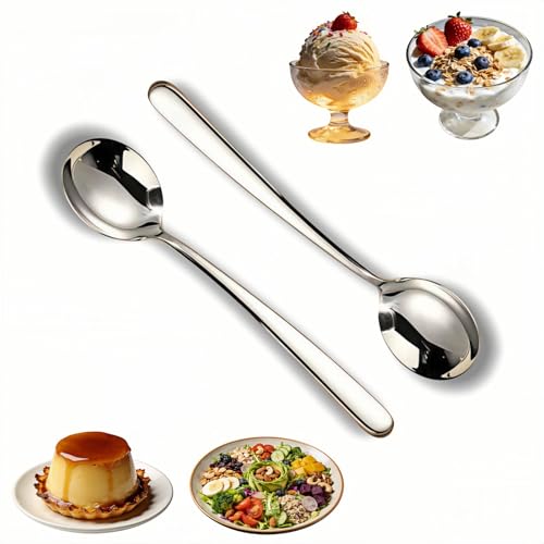 Stainless Steel Long Handle Spoons, Mirror Polished, 8.15 Inch, Set of 2, Dishwasher Safe, for Rice, Soup, Dessert
