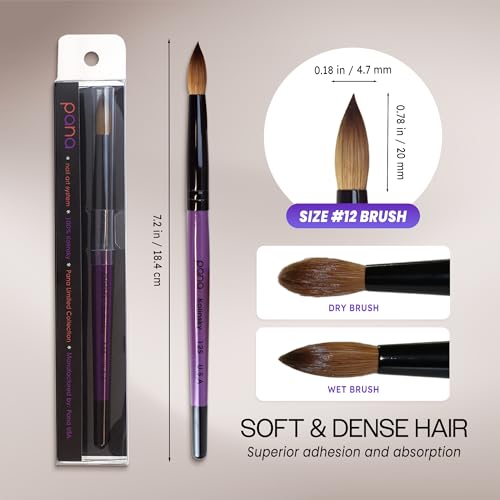 PANA Pure Kolinsky Hair Acrylic Nail Brush - Round Shape Black Ferrule with Purple Wood Handle (Size 12) - for Acrylic Nail Application Nail Extension Manicure Pedicure Salon Beginner and Professional - color: Purple, size: Size 12