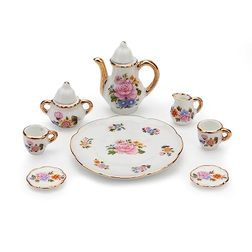 Miniature Tea Set 1/6 Scale Dollhouse Accessories Porcelain, Light Pink - color: Light Pink