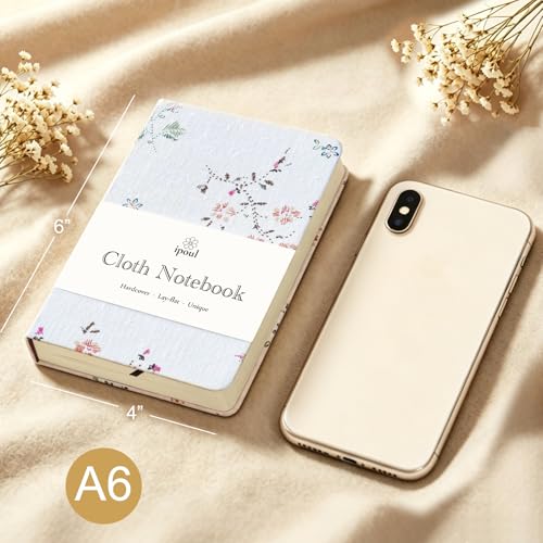 Pocket Journal, Floral Linen Notebook, Similar Embroidered, A6 Notebook, 4x6 Journal, Lay Flat, Hardcover, Lined & Unlined Sketchbook, White - color: A6-Floral White