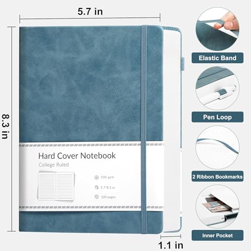CAGIE Journal Notebook for Women Men Leather Journaling Diary Daily A5 Blue - color: Blue, style: Lined A5
