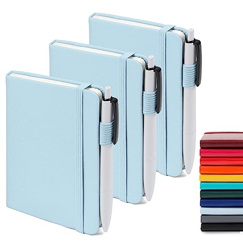 feela 3 Pack Pocket Small Notebook Journals, Mini Cute Memo Notepad Hardcover College Ruled Lined Journals with Pen Holder for Women Girls Office School, with 3 Black Pens, 3.5”x 5.5”, A6, Light Blue - color: A6 3 Light Blue