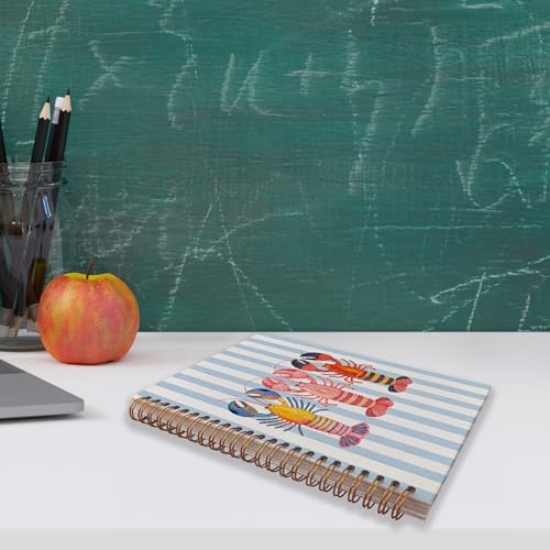 VNWEK Colorful Lobster Coastal Beach Spiral Notebook Journal 5.5x8.3 Inch, Lobster Beach Lover Gifts Journal, Blue and White Striped Ocean Lined Hardcover Spiral Notebook - color: Colorful Lobster