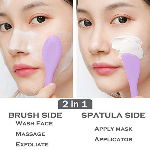 RamPula Silicone Facial Mask Applicator Face Masks Skincare Brush Facial Scrubber Double-Head Lotion Spatula Scoop for Makeup,Foundation,Cream,Lotion,Moisturizer,Gel,Peel,Mud Masks (Purple+Gray) - color: Purple and Grey