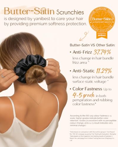 Yanibest 8 Pcs Satin Scrunchies - Silk Feeling Scrunchies Ponytail Holders - color: Black