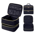 Double Layer Makeup Bag with Adjustable Dividers, Black - color: Black