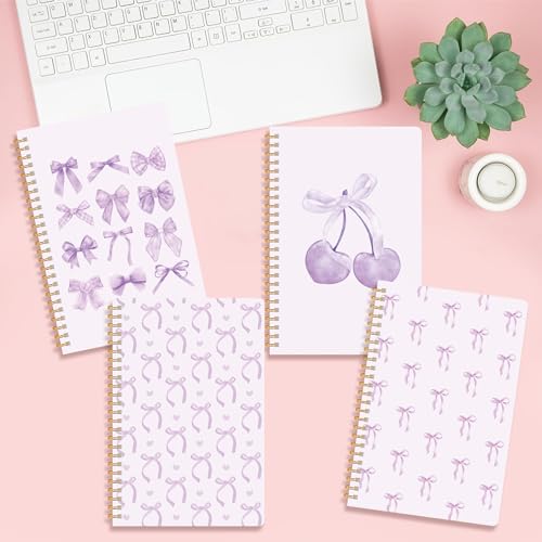 CNhoqc Purple Spiral Journal Notebooks, 4Pcs A5 Coquette Bow Notebooks - color: 4-Pcs Purple Bow-B