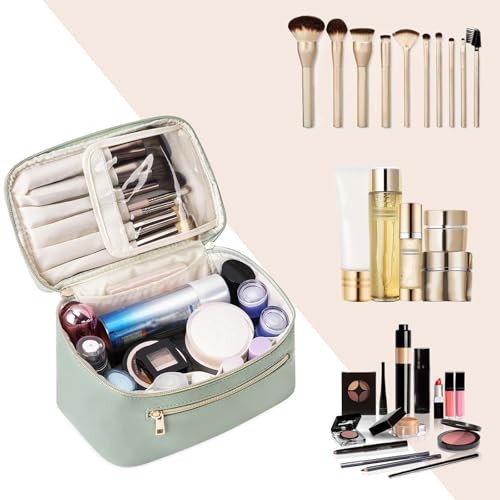 Wandering Nature Makeup Bag, Women Travel Make Up Vanity Case with Handle - color: Sage Green, size: Medium