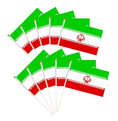 50 Pack Iran Iranian Flags Small Mini Hand Held Iran Iranian on Stick Flags, Miniature National Country Flags,Party Decorations Supplies for Parades,International Festival - color: Iran