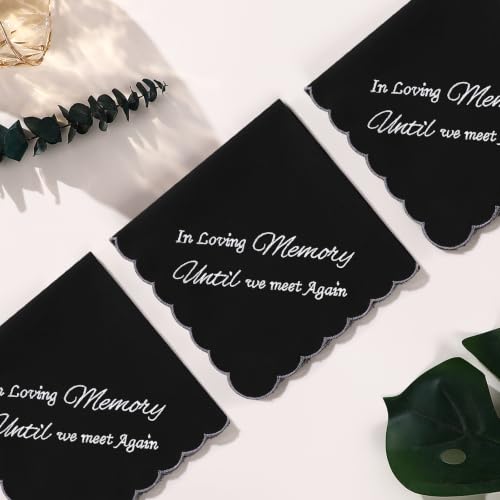 GREATEE Black Embroidered Funeral Handkerchiefs for Women Soft Cotton 11" - color: In Loving Memory