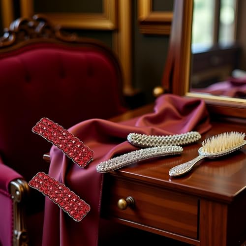 2Pcs Red Rhinestones Snap Hair Clips for Women Girls Rectangular Hairpins Korean Barrettes Hair Accessories，Clips and Barrettes