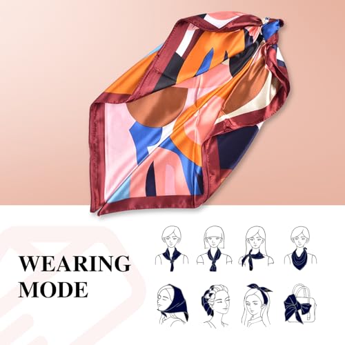35 Inches Silk Head Scarf-Satin Hair Scarves Silk Bandana Scarf Headscarf for Women's Fashion Scarves - color: Colorful Sunflower - Wine Red