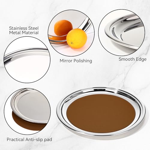 Lemonroad 2 Set Round Silver Mirror Serving Tray 11.81 Inches - size: 11.81 Inches