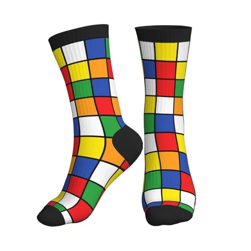 Crew Athletic Socks Funny Crazy Casual Sports Novelty Dress Socks for Women Men Running Hiking - color: Colorful Cube