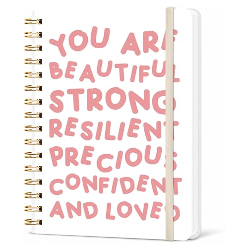 Lined Spiral Notebook, Pretty Hardcover Notebooks 6''x 8.4'', Pink Font Motivational Cover, Notebook for Work, Note Taking, Journaling, Writing, Gift for Women Girls - color: motivational