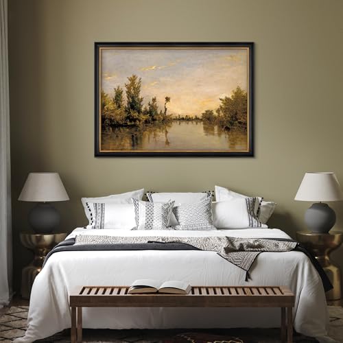 MUDECOR Premium Framed Wall Art Vintage Sunset Horizon Forest Lake Nature Wilderness Illustrations Fine Art Decorative Landscape for Living Room, Bedroom, Office - 26"x36" Black - color: A07-2308-irs21, size: 36"L x 26"W, style: Black Frame
