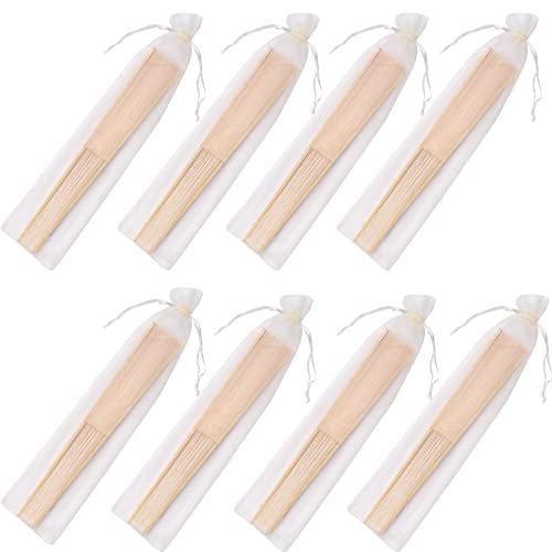 24pcs Imitated Silk Hand Fan Imitated Silk Fabric Bamboo Handheld Folded Fan Bridal Dancing Props Church Wedding Party Favors with Organza Bags (Cream) - color: Cream
