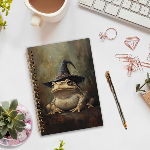 nvucamd Gothic Frog Spiral Notebook, Witchy Moody Frog Journal Notebook, Witchy Frogs Themed Journaling Notebooks, Gothic Halloween Frogs Gifts Office Supplies, 5.5x8.3Inch - color: frog