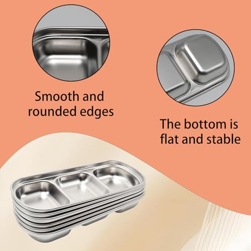 6Pcs 8 Inch Divided Dip Bowls (Silver, Triple Dipping Bowl) - color: Silver