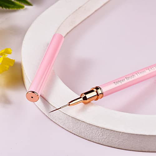 Yasterd 6pcs Pink Metal Handle Nail Art Brushes,Liner Long Striper Set - color: Pink