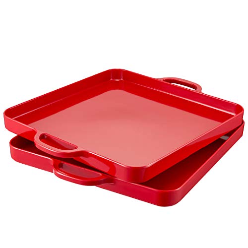 Square Serving Trays with Handles Melamine Red 12.5x12.5 Inch Spill Proof Kitchen Eating Trays Set of 2 for Cafeteria Cafe Food Appeizer Dessert Snack Dinner Lunch Breakfast,TR17-02 - color: Red