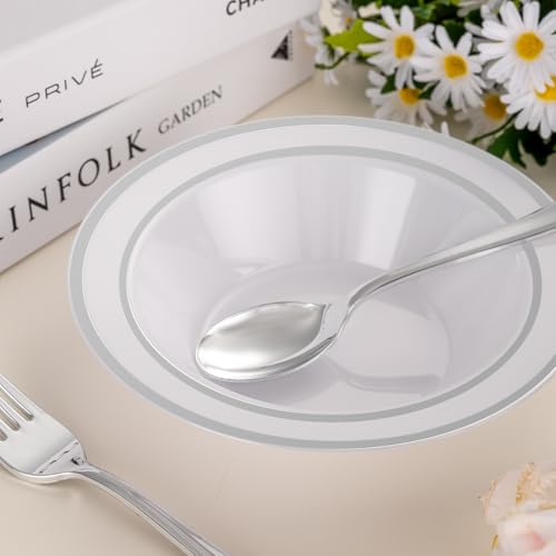 realluck 50pc Disposable Soup Bowls With Silver Rim - color: Silver, size: 50Pack