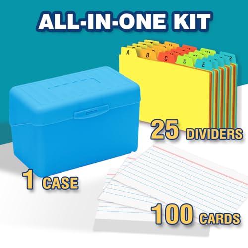 H4D 3x5 Index Card Holder with 100 Index Cards and 25 Dividers, Blue - color: Blue, size: 3"x5"