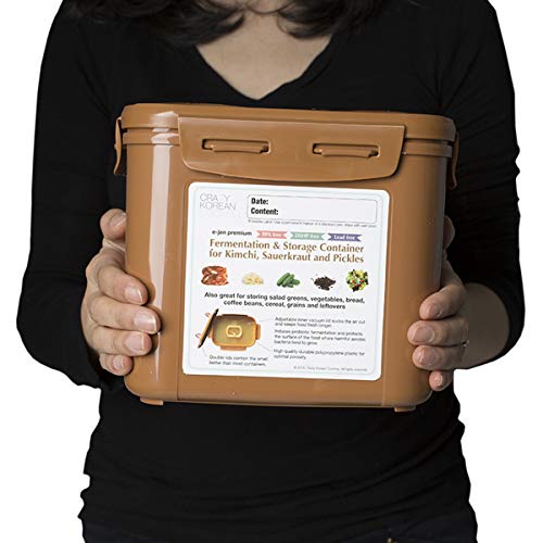 Crazy Korean Cooking Premium Kimchi, Sauerkraut Fermentation and Storage Container with Inner Vacuum Lid (0.9 Gal Sandy Brown (3.4L)) - size: 0.9 Gal (3.4L)