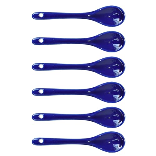 6 pcs Porcelain Egg Spoons Tea Spoon Ceramic Spoons 4.7 inch Coffee Dessert Yogurt Tea Milky Dark blue - style: Dark Blue