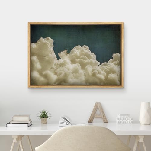 MUDECOR Framed Canvas Print Wall Art Vintage Lone Cloud Classic Minimalist Sky and Cloud Design Illustrations Fine Art Decorative Zen Multicolor Country/Farmhouse Retro for Bedroom - 24"x36" Natural - color: A03-2404-irs12, size: 36"L x 24"W