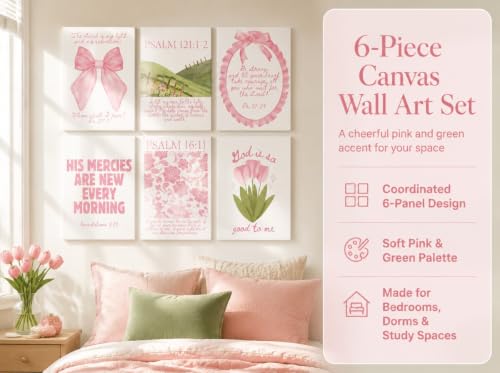 6Pcs Framed Pink Christian Canvas Wall Art - color: Pink Bible-Wrapped Canvas, size: 10"Lx8"W