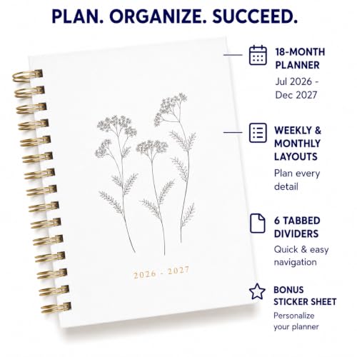 WORLD TRAVELER Academic Planner School Organizer Jul 2026-Dec 2027, 7"x9" - color: Ivory Flowers