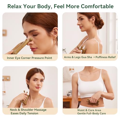 Wood Therapy Massage Tools – Wooden Manual Guasha Tool, Handheld Body & Scalp Massager, Trigger Point Scraper, Reflexology & Lymphatic Drainage Inspired Wooden Massage Tool for Face, Neck, Back & Legs - color: Sandalwood Veil