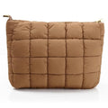 Hillban Brown Puffy Quilted Makeup Bag for Women Cosmetic Bag Gift, Classic - color: Brown, size: Classic