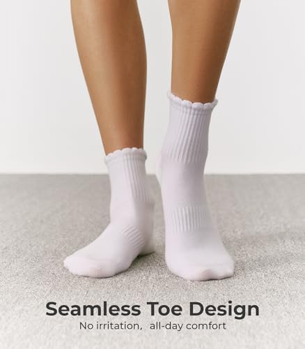 CS CELERSPORT Women's Mini Crew Ankle Socks with Scalloped Top,Pack of 6 - color: White, size: Medium