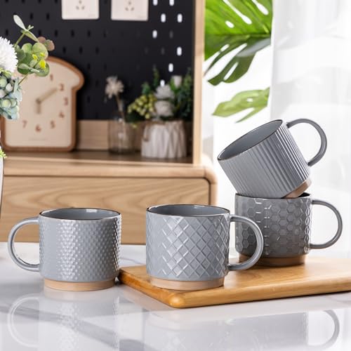 GBhome 8 OZ Stackable Coffee Mugs Set of 4, Ceramic Coffee Cups Set - color: Gray, size: 8 Ounces