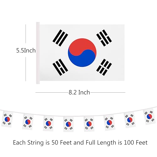 100 Feet Korea String Flag, 76 Pcs Korean Banner Flag, Small Mini World Banner Flags for Sports Events, Bars Decorations, School Festivals, Party Decorations, Celebrations (Korea) - color: Korea