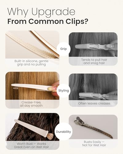 AIMIKE 4.8" Hair Clips for Styling, No-Crease Duckbill Clips, 6-Pack - color: Desert Titanium