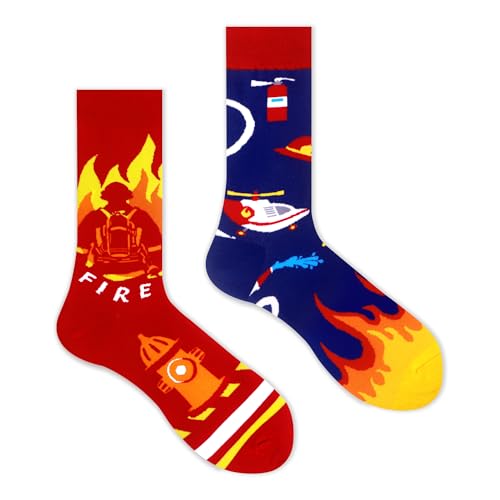 WeciBor Men's Combed Cotton Novelty Crew Socks Size 7-15 - color: Black/Red/Multicolor Firefighting-4m, size: 7-12