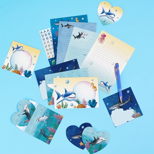 WERNNSAI 69 PCS Shark Kids Stationery Paper and Envelopes Set for Boys - color: Shark