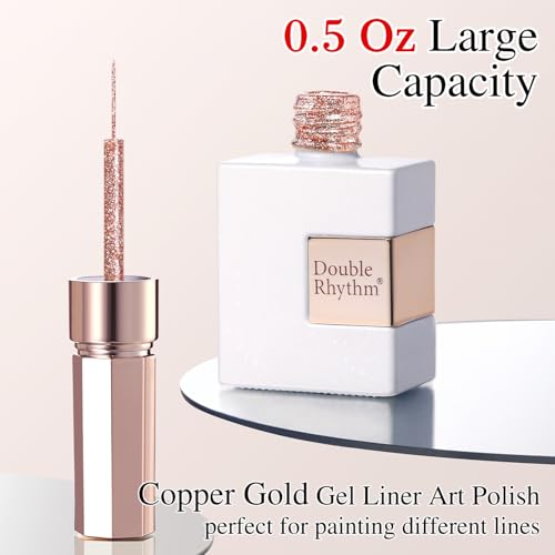 Double Rhythm 15 Ml Metallic Gel Liner Nail Art Gel Bronze Mirror Chrome Painted Drawing Stripper 3D Effect Gel Polish (Glitter Copper Gold-L1007) - color: Copper Gold
