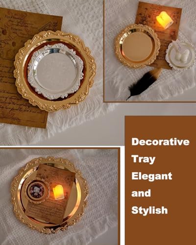 Round Decorative Tray 5.9in Metal Dessert Plates Vintage Coffee Table Tray for Snacks Fruit Gold - color: Gold, size: 5.9"
