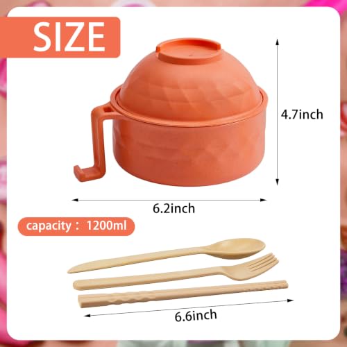 1 Set Microwave Ramen Cooker Bowl with Utensils, Orange - color: Orange
