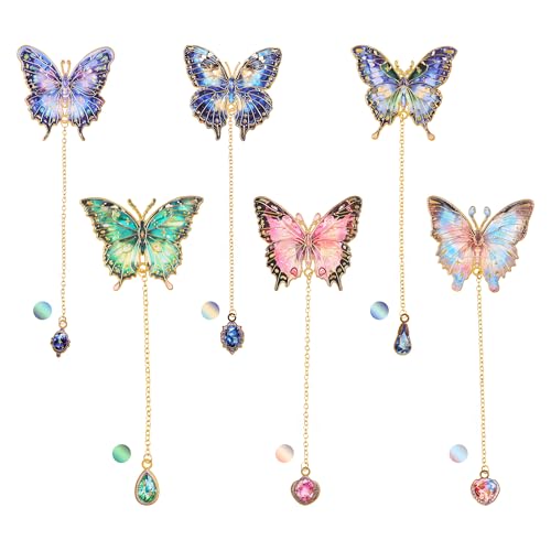 6 Pieces Metal Butterfly Bookmarks with Chain, Golden Hollow Bookmark Monet Oil Painting Theme Book Mark Bookmarks for Book Lovers Women Writers Readers Children Teens - color: Butterfly 2