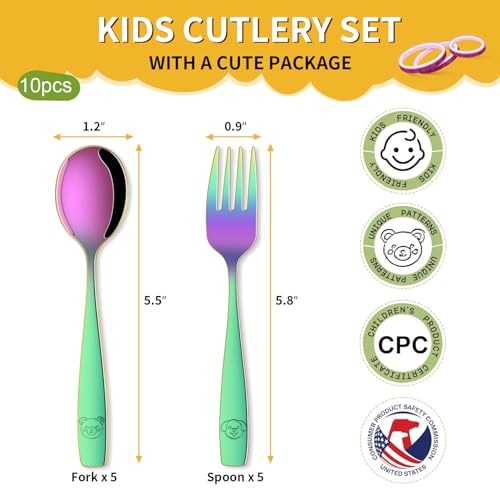 DEHOV Rainbow Toddler Eating Utensils Set,Set Of 12 Food Grade Stainless Steel Silverware Sets For Kids,Dishwasher Safe Children Small Metal Spoons And Forks Flatware Sets - color: Rainbow