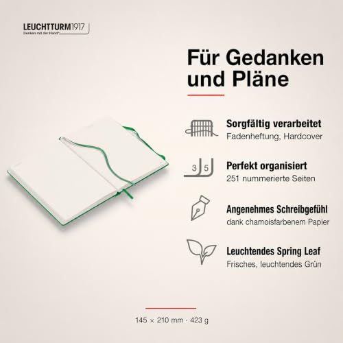 LEUCHTTURM1917 - Notebook Hardcover Medium A5-251 Numbered Pages for Writing and Journaling - Thinking Ahead (Ruled Paper, Spring Leaf) - color: Spring Leaf, style: Ruled