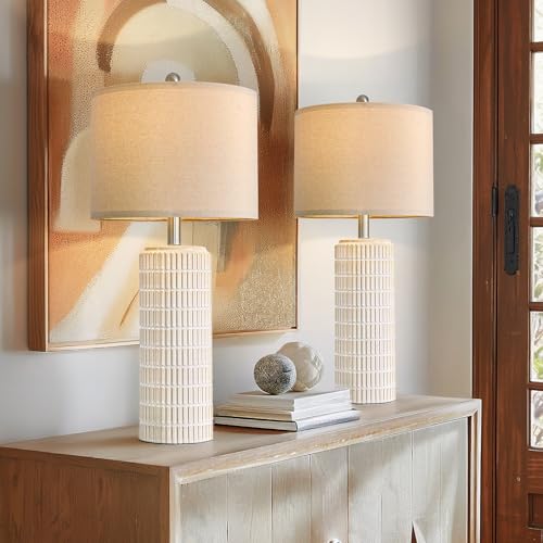 PoKat 27.5'' Tall Table Lamps for Living Room Set of 2, Ceramic Bedroom Lamps for Night Stands, Modern Bedside Lamps for Bedroom Living Room, Nightstand Lamps for End Table, Hallway, Gold and White - color: White and Gold