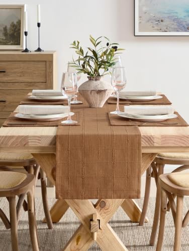 ZeeMart Linen Checked Farmhouse Placemats Set of 4, Caramel 13x19in - color: Caramel, size: Set of 4