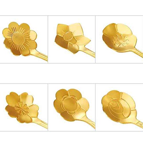 Stainless Steel Creative Flower Coffee Spoon Soup Spoons Sugar Spoons, Ice-Cream Tea Stirring Spoons 4.8 Inches Retro Dessert Demitasse Espresso Spoons Cutlery Kitchen Tableware-Set of 12 - color: Gold,Style 1